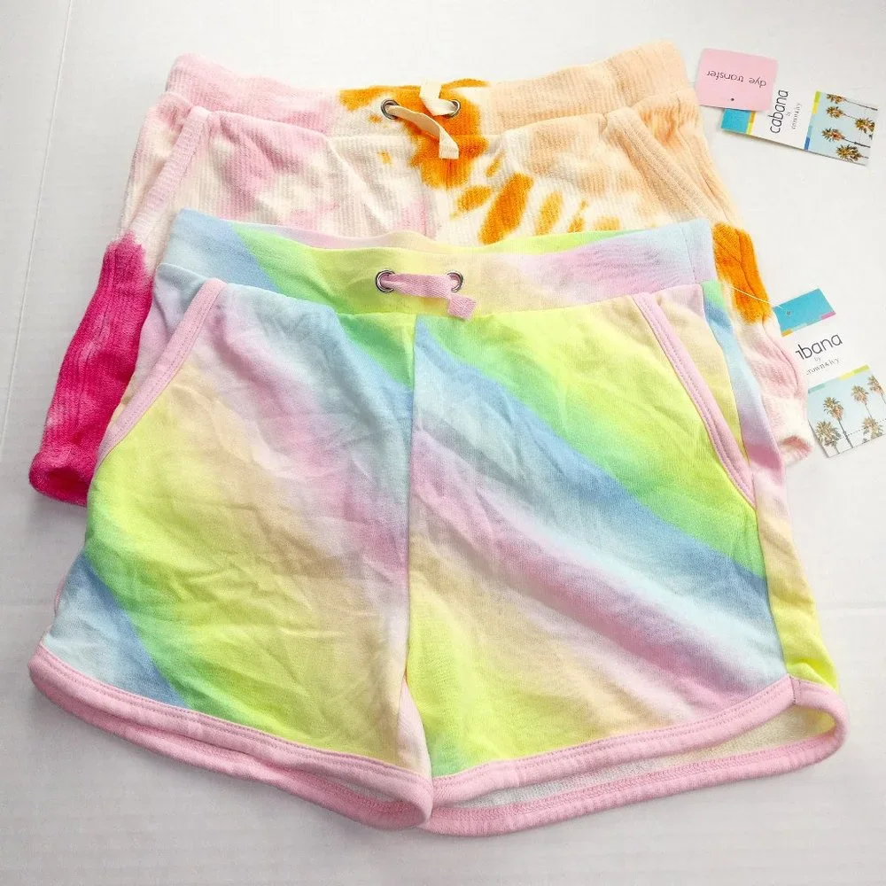 Cabana By Crown & Ivy Sweat Shorts 2 Pack Girls Size Large Pink Swirl Rainbow